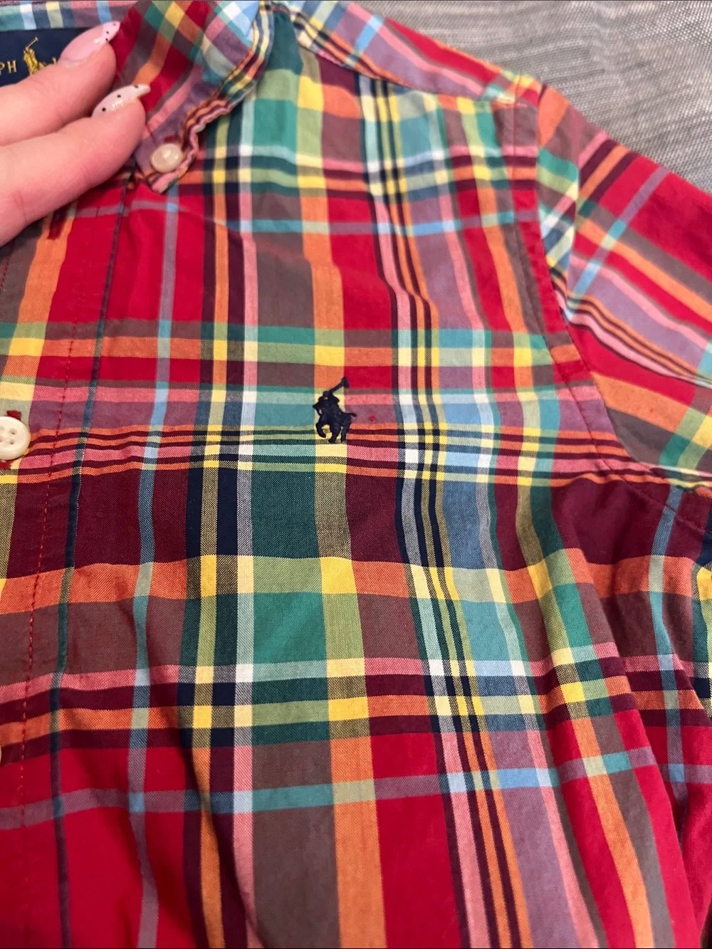 Ralph Lauren Red Multicolor Plaid Kids Button-Up Shirt - Picture 3 of 3